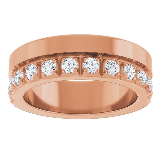 14K Gold Round Lab-Grown Diamond Single Sided Stepped-Edge Anniversary Band – 2.5 mm Stones - Rose Gold - view 3