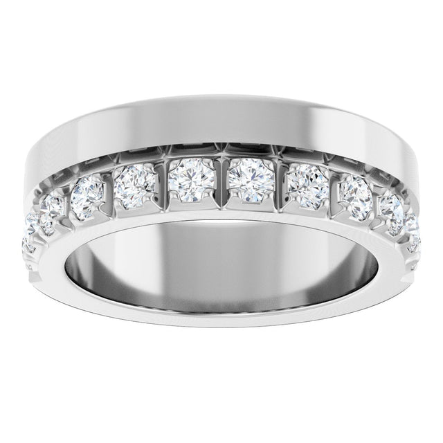14K Gold Round Lab-Grown Diamond Single Sided Stepped-Edge Anniversary Band – 2.5 mm Stones - White Gold - view 3