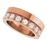 14K Gold Round Natural Diamond Single Sided Stepped-Edge Anniversary Band – 3 mm Stones - Rose Gold - view 5