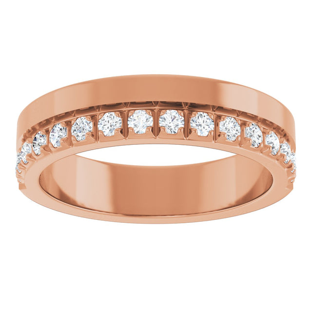 14K Gold Round Lab-Grown Diamond Single Sided Stepped-Edge Anniversary Band – 2.5 mm Stones (1 CTW) - Rose Gold - view 3