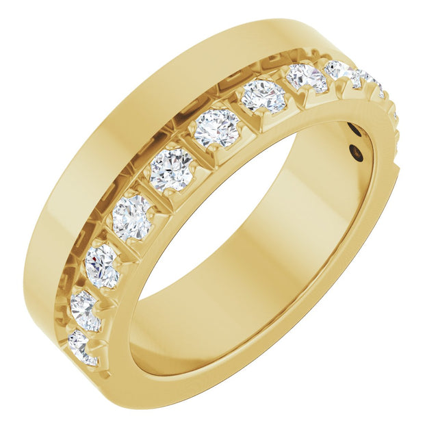 14K Gold Round Lab-Grown Diamond Single Sided Stepped-Edge Anniversary Band – 2.5 mm Stones - Yellow Gold