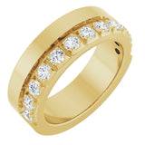 14K Gold Round Natural Diamond Single Sided Stepped-Edge Anniversary Band – 2.5 mm Stones - Yellow Gold