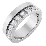 14K Gold Round Lab-Grown Diamond Single Sided Stepped-Edge Anniversary Band – 2.5 mm Stones - White Gold