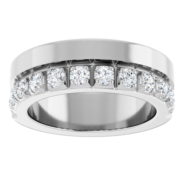 14K Gold Round Lab-Grown Diamond Single Sided Stepped-Edge Anniversary Band – 2.5 mm Stones - White Gold - view 3