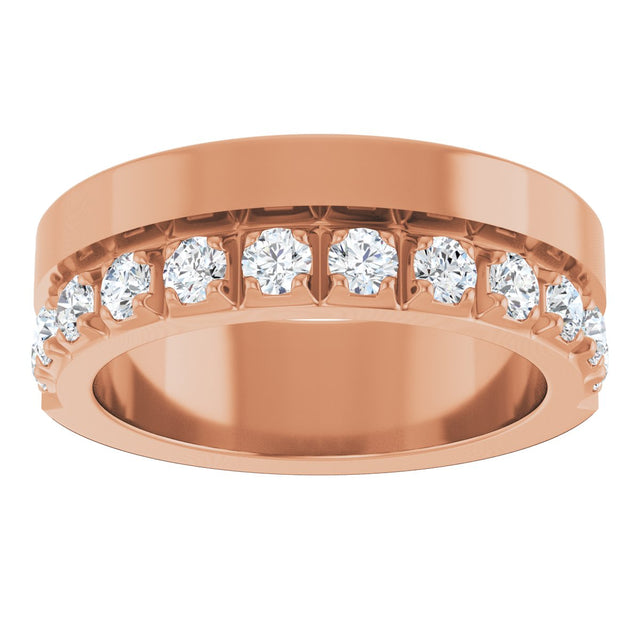 14K Gold Round Lab-Grown Diamond Single Sided Stepped-Edge Anniversary Band – 3 mm Stones - Rose Gold - view 3