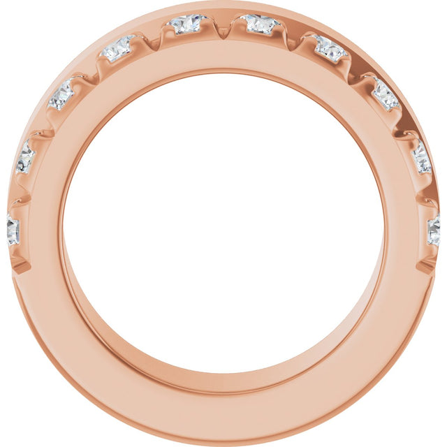 14K Gold Round Natural Diamond Single Sided Stepped-Edge Anniversary Band – 2.5 mm Stones - Rose Gold - view 2