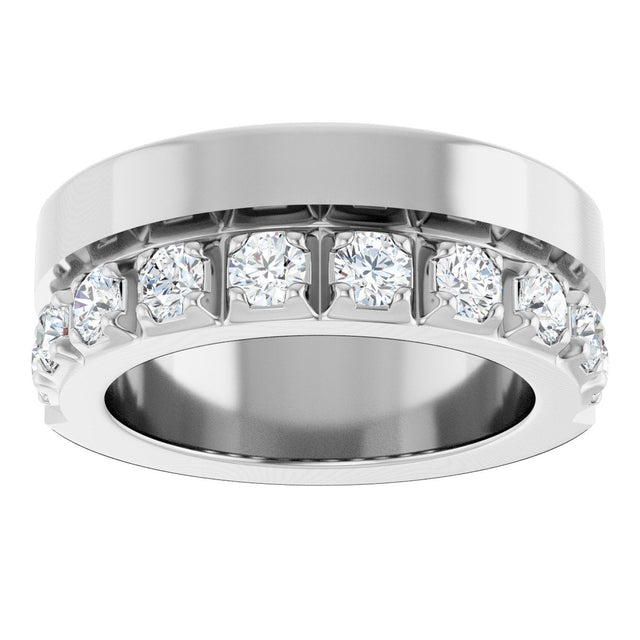 14K Gold Round Natural Diamond Single Sided Stepped-Edge Anniversary Band – 2.5 mm Stones - White Gold - view 3
