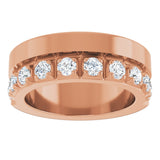 14K Gold Round Lab-Grown Diamond Single Sided Stepped-Edge Anniversary Band – 3 mm Stones - Rose Gold - view 3