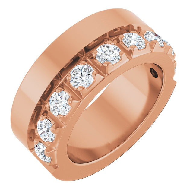 14K Gold Round Lab-Grown Diamond Single Sided Stepped-Edge Anniversary Band – 3 mm Stones - Rose Gold
