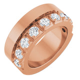 14K Gold Round Natural Diamond Single Sided Stepped-Edge Anniversary Band – 3 mm Stones - Rose Gold