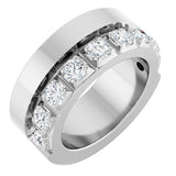14K Gold Round Natural Diamond Single Sided Stepped-Edge Anniversary Band – 3 mm Stones - White Gold