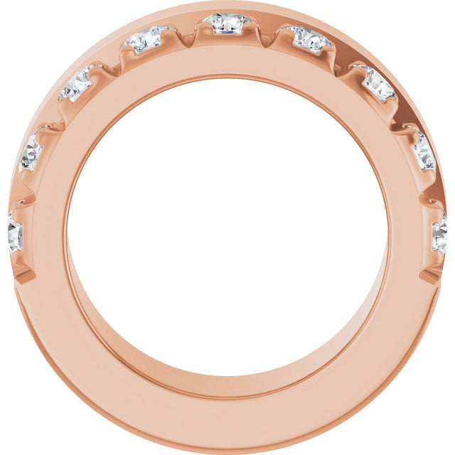 14K Gold Round Lab-Grown Diamond Single Sided Stepped-Edge Anniversary Band – 3 mm Stones - Rose Gold - view 2