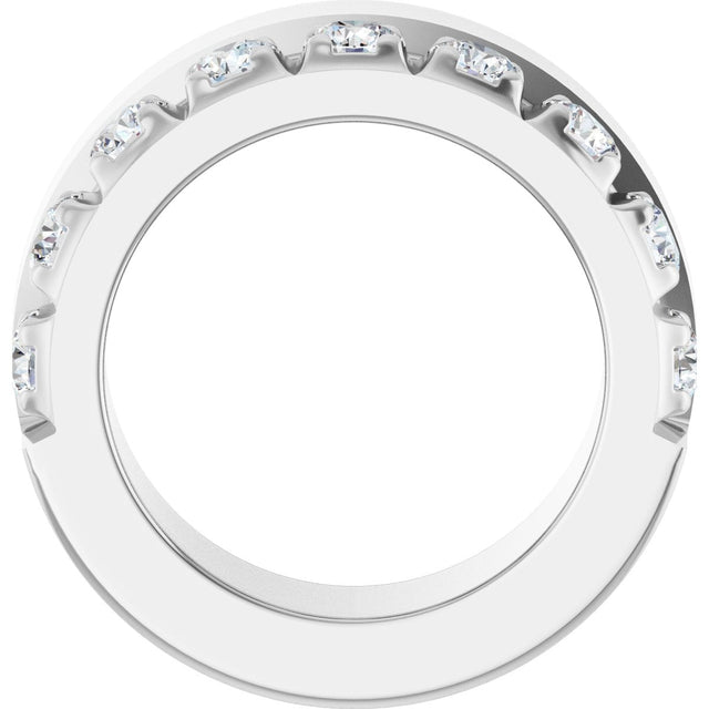 14K Gold Round Natural Diamond Single Sided Stepped-Edge Anniversary Band – 3 mm Stones - White Gold - view 2