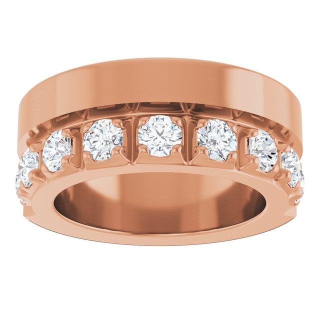 14K Gold Round Lab-Grown Diamond Single Sided Stepped-Edge Anniversary Band – 3 mm Stones - Rose Gold - view 3