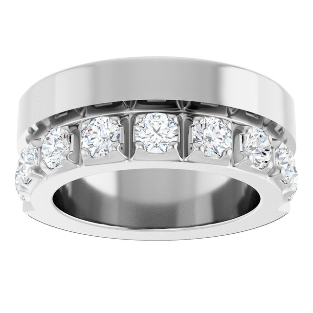 14K Gold Round Lab-Grown Diamond Single Sided Stepped-Edge Anniversary Band – 3 mm Stones - White Gold - view 3