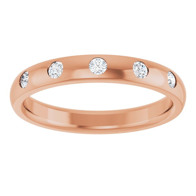10K Gold Round Natural Diamond Five-Stone Anniversary Band – 1 mm Stones (.025 CTW) - Rose Gold - view 3