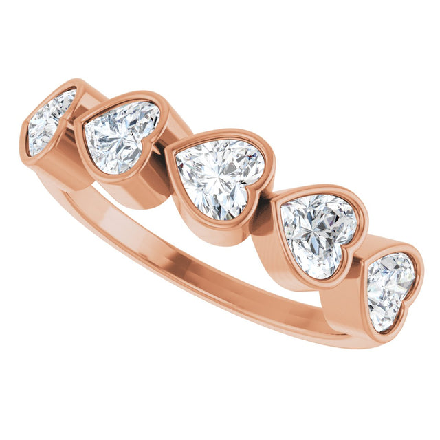 14K Gold Heart Lab-Grown Diamond Bezel-Set Five-Stone Anniversary Band - 4x4mm Stones - Rose Gold - view 5