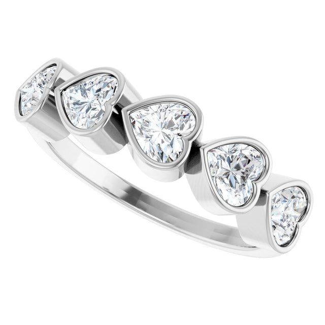 14K Gold Heart Lab-Grown Diamond Bezel-Set Five-Stone Anniversary Band - 4x4mm Stones - White Gold - view 5