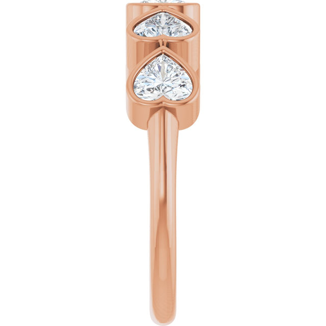 14K Gold Heart Lab-Grown Diamond Bezel-Set Five-Stone Anniversary Band - 4x4mm Stones - Rose Gold - view 4