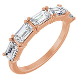 14K Gold Emerald Natural Diamond Five-Stone Anniversary Band - 5x3mm Stones - Rose Gold
