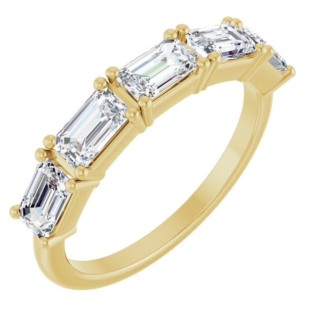 14K Gold Emerald Lab-Grown Diamond Five-Stone Anniversary Band - 5x3mm Stones - Yellow Gold
