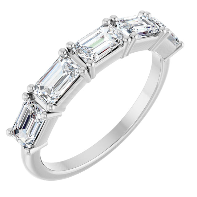 Platinum Emerald Natural Diamond Five-Stone Anniversary Band - 5x3mm Stones