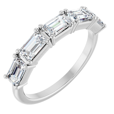 14K Gold Emerald Lab-Grown Diamond Five-Stone Anniversary Band - 5x3mm Stones - White Gold