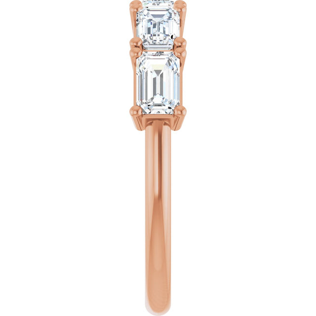14K Gold Emerald Lab-Grown Diamond Five-Stone Anniversary Band - 5x3mm Stones - Rose Gold - view 4