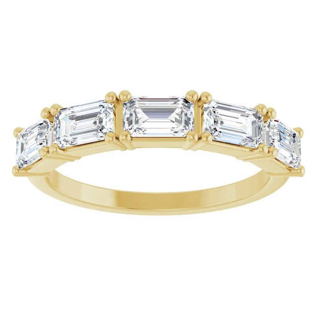 14K Gold Emerald Lab-Grown Diamond Five-Stone Anniversary Band - 5x3mm Stones - Yellow Gold - view 3