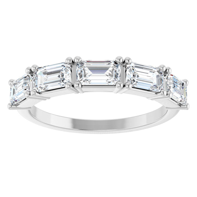 Platinum Emerald Natural Diamond Five-Stone Anniversary Band - 5x3mm Stones - view 3