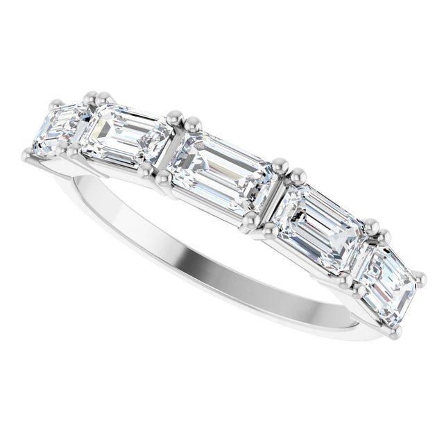 Platinum Emerald Lab-Grown Diamond Five-Stone Anniversary Band - 5x3mm Stones - view 5