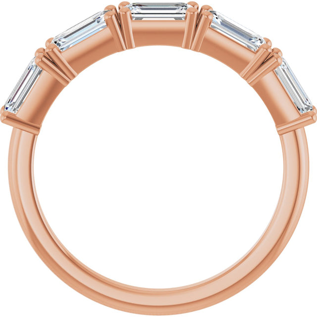 14K Gold Emerald Lab-Grown Diamond Five-Stone Anniversary Band - 5x3mm Stones - Rose Gold - view 2
