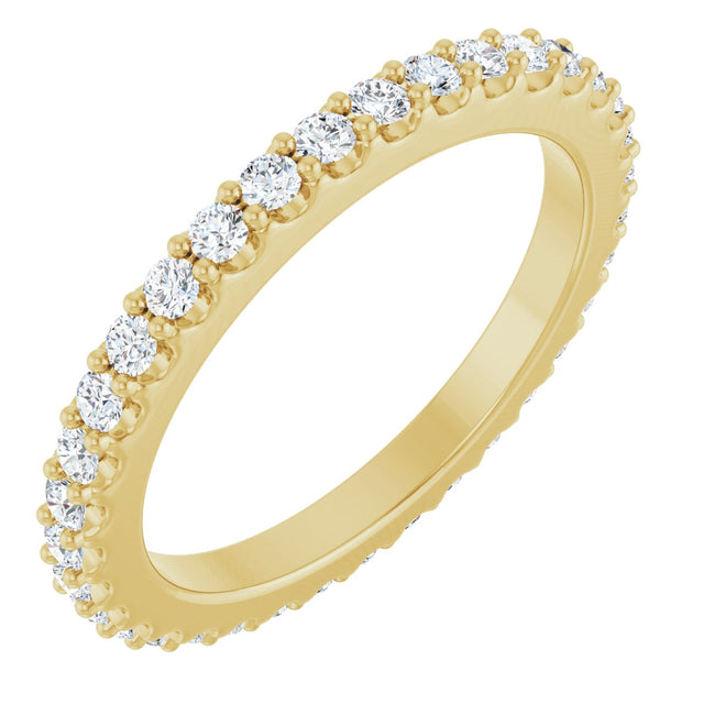 14K Gold Round Natural Diamond Shared-Prong Eternity Band – 1.5 mm Stones (1/2–5/8 CTW) .0 - Yellow Gold