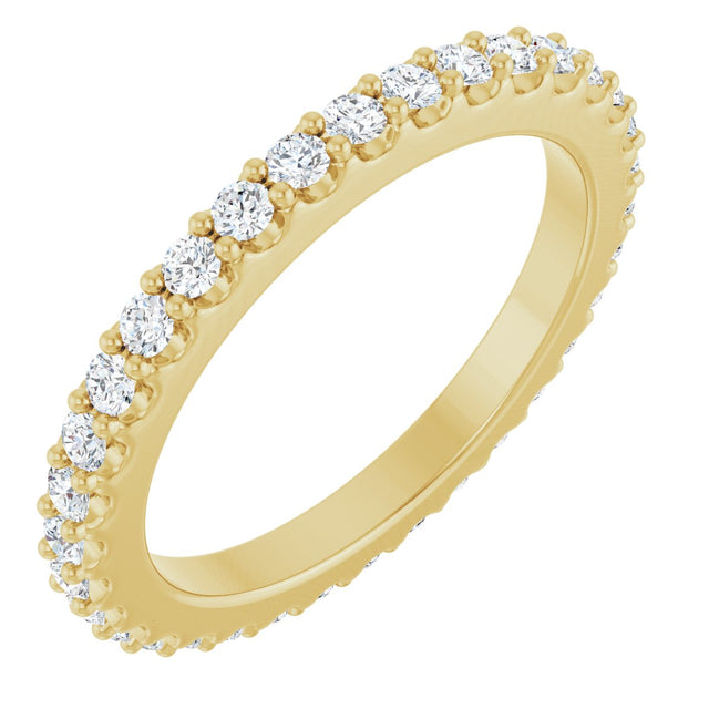 14K Gold Round Natural Diamond Shared-Prong Eternity Band – 1.5 mm Stones (1/2–5/8 CTW) .0 - Yellow Gold
