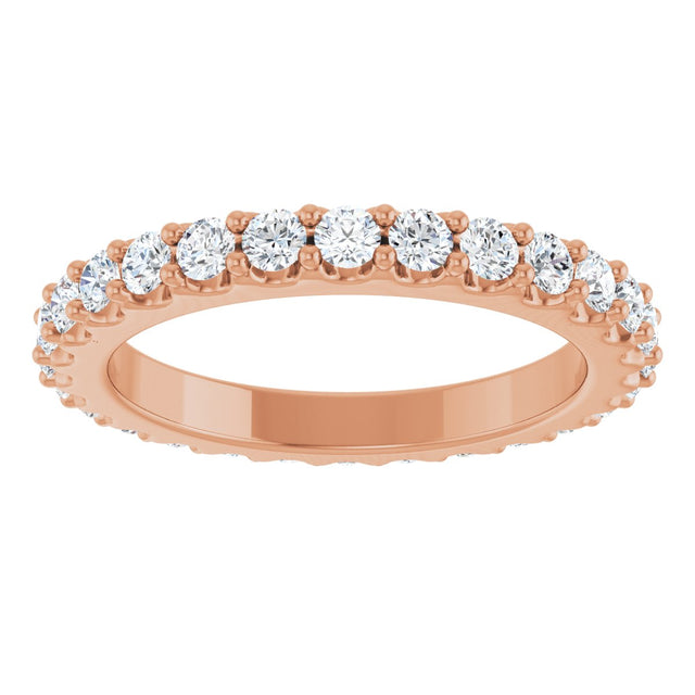 14K Gold Round Natural Diamond Shared-Prong Eternity Band – 2 mm Stones (3/4–7/8 CTW) - Rose Gold - view 3