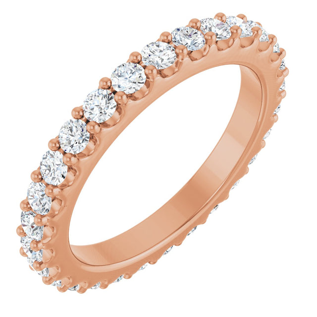 14K Gold Round Lab-Grown Diamond Shared-Prong Eternity Band – 2 mm Stones (3/4–7/8 CTW) - Rose Gold