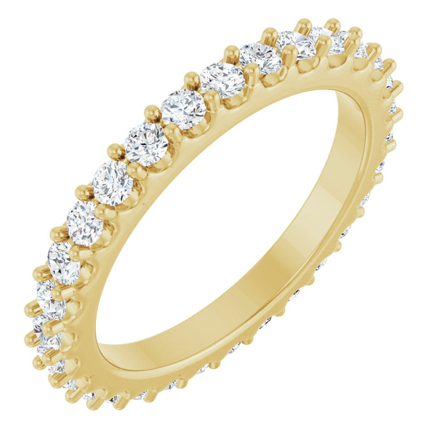 14K Gold Round Natural Diamond Shared-Prong Eternity Band – 2 mm Stones (3/4–7/8 CTW) - Yellow Gold