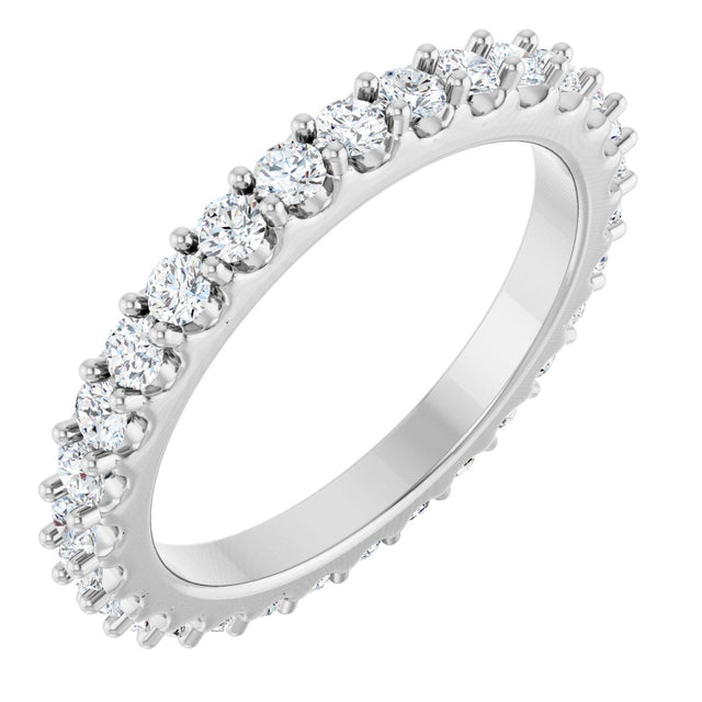 14K Gold Round Lab-Grown Diamond Shared-Prong Eternity Band – 2 mm Stones (3/4–7/8 CTW) - White Gold