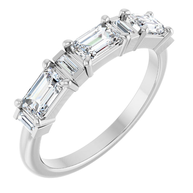 14K Gold Emerald Natural Diamond Anniversary Band - 1 1/2-2 CTW - White Gold