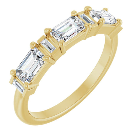 14K Gold Emerald Natural Diamond Anniversary Band - 1 1/2-2 CTW - Yellow Gold