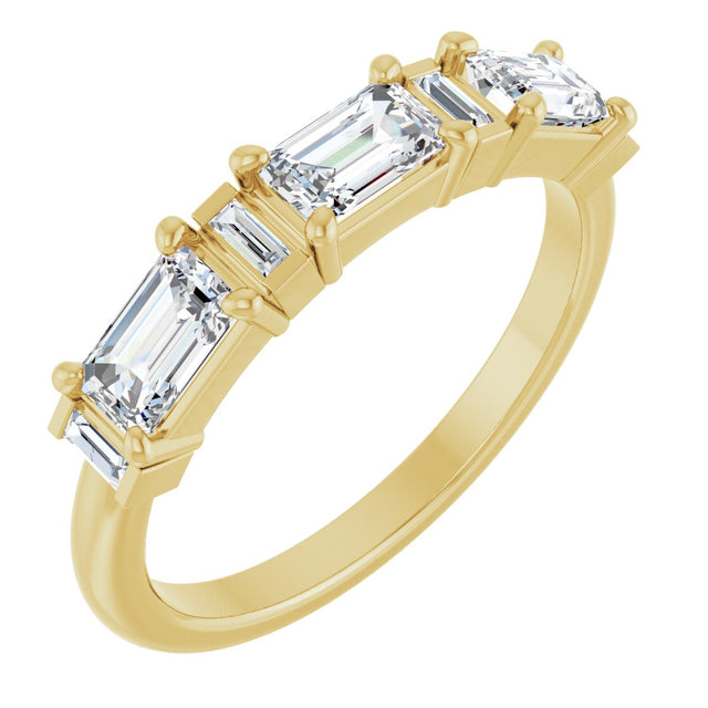 14K Gold Emerald Natural Diamond Anniversary Band - 1 1/2-2 CTW - Yellow Gold