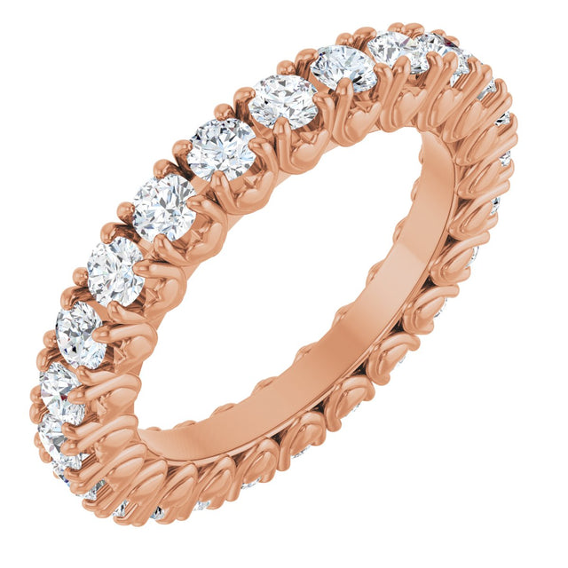 14K Gold Round Natural Diamond Hidden Heart Eternity Band - 2.5mm Stones - Rose Gold