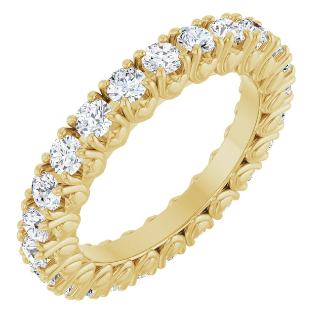 14K Gold Round Natural Diamond Hidden Heart Eternity Band - 2.5mm Stones - Yellow Gold