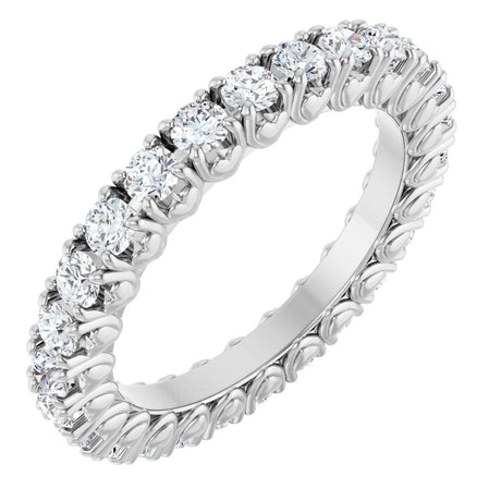 14K Gold Round Natural Diamond Hidden Heart Eternity Band - 2.5mm Stones - White Gold
