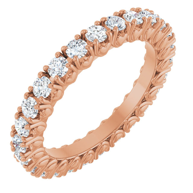 14K Gold Round Natural Diamond Hidden Heart Eternity Band - 2.5mm Stones - Rose Gold