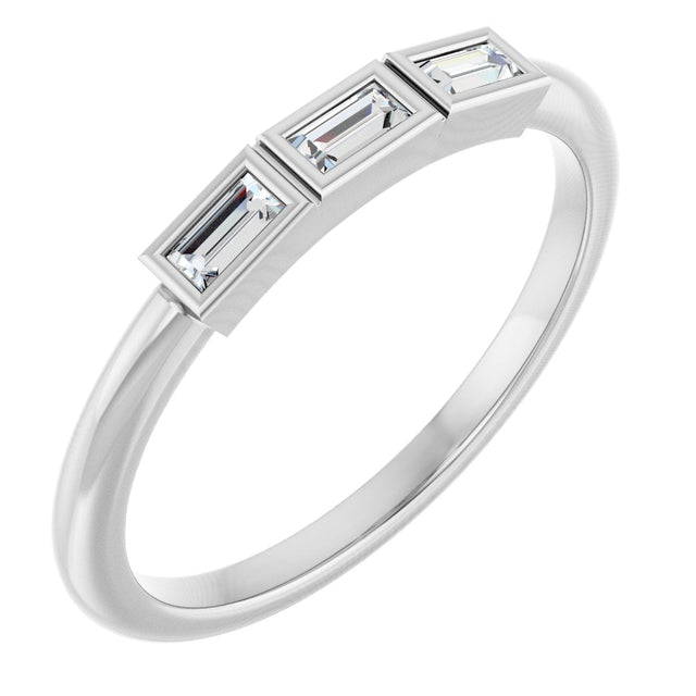 Platinum Straight Baguette Lab-Grown Diamond Bezel-Set Three-Stone Anniversary Band - 1/10-1/6 CTW