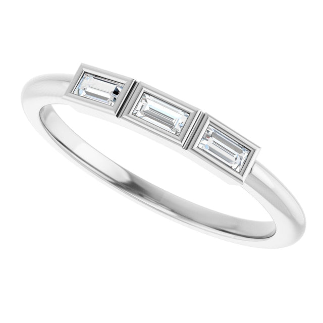 Platinum Straight Baguette Lab-Grown Diamond Bezel-Set Three-Stone Anniversary Band - 1/10-1/6 CTW - view 5