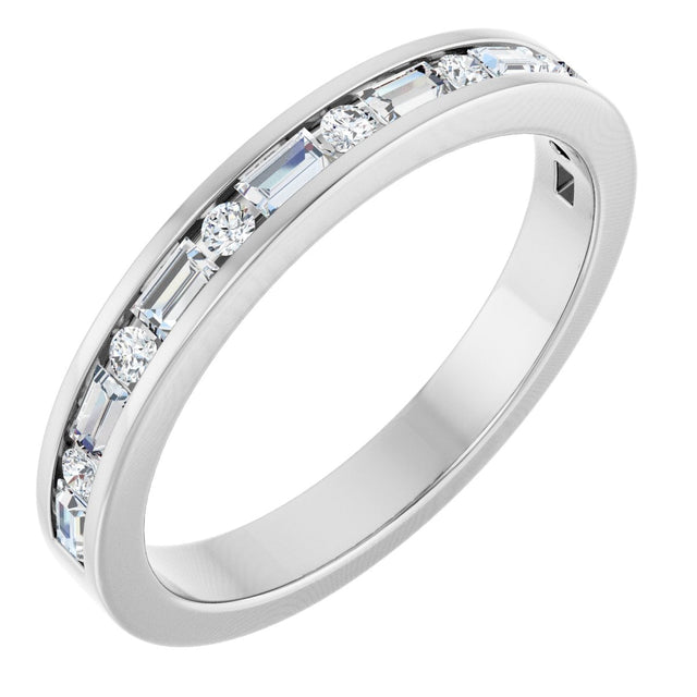 14K Gold Straight Baguette Natural Diamond Channel-Set Anniversary Band - 1/3 CTW - White Gold