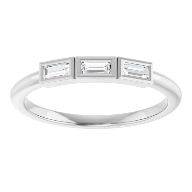 14K Gold Straight Baguette Lab-Grown Diamond Bezel-Set Three-Stone Anniversary Band - 1/10-1/6 CTW - White Gold - view 3