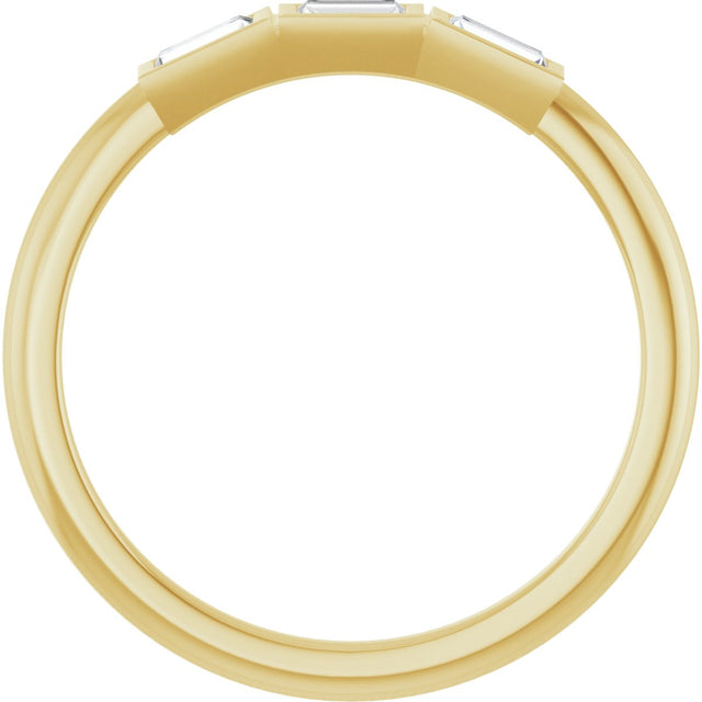 14K Gold Straight Baguette Natural Diamond Bezel-Set Three-Stone Anniversary Band - 1/10-1/6 CTW - Yellow Gold - view 2